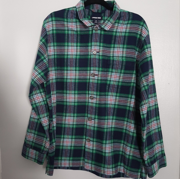 Landsend Men's Green Flannel Button Down Shirt - Picture 7 of 8